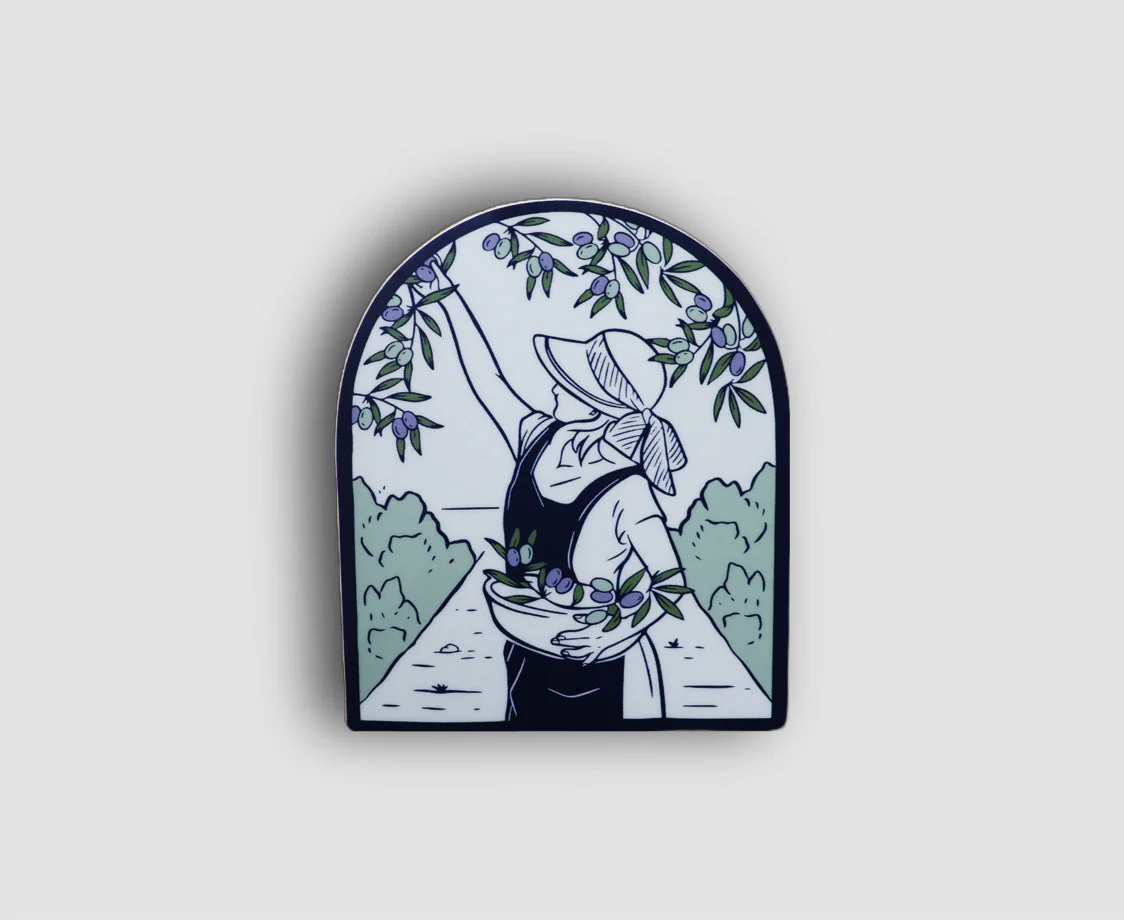 LADY PICKING OLIVES STICKER