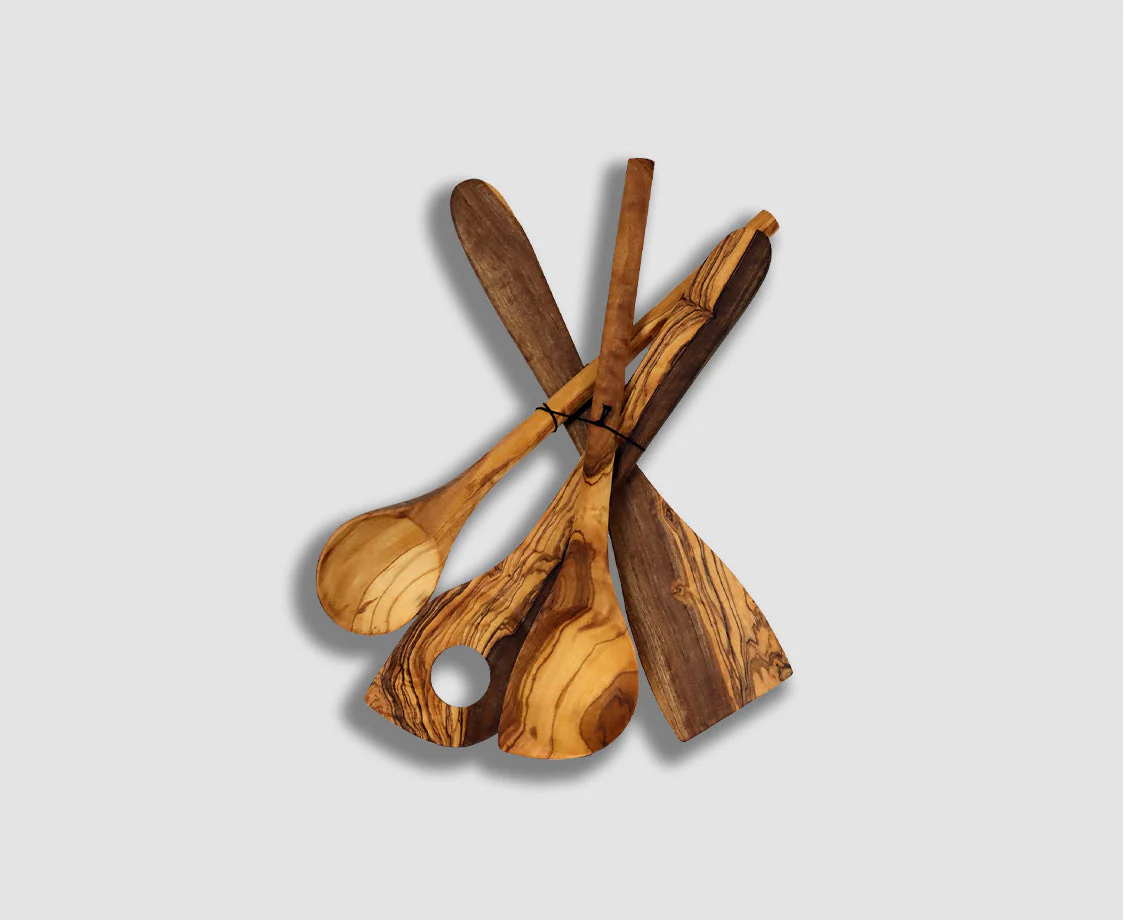 GIFT SET OF 4 OLIVE WOOD COOKING SPOONS