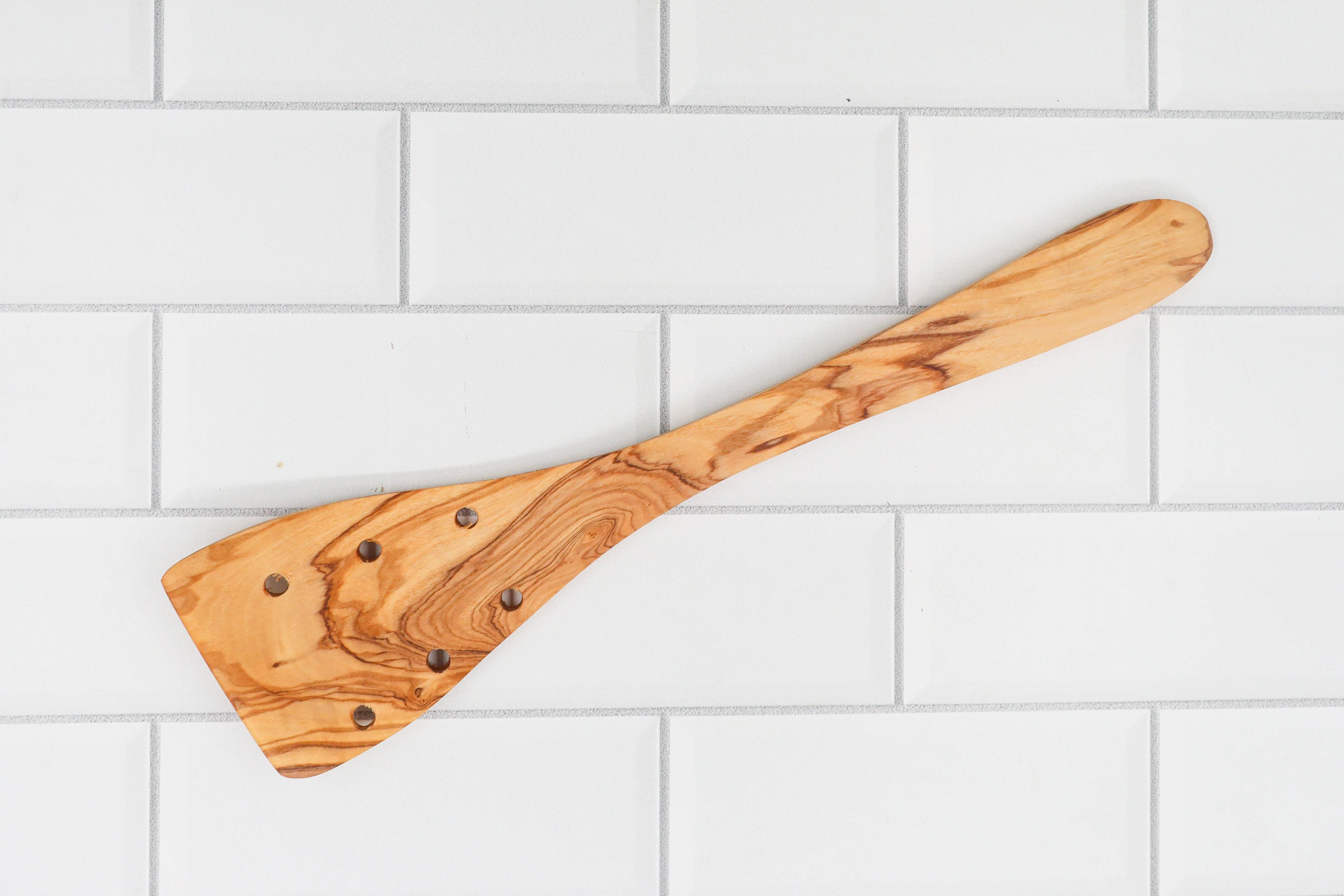 Olive Wood Spatula with Holes - Image 2